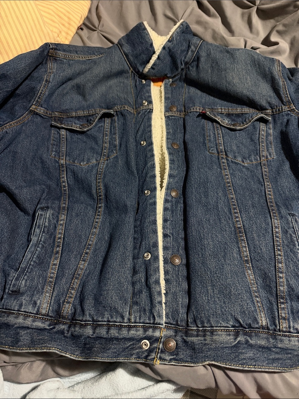 Levi's Dark Blue Sherpa-Lined Denim Bomber Jacket